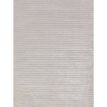High Low Handmade Hand Loomed Viscose and Cotton White Area Rug, 4'x6'