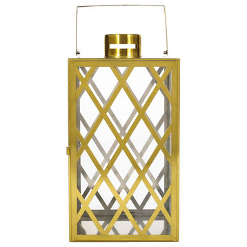 Cecil Outdoor 18" Modern Stainless Steel Lantern, Gold