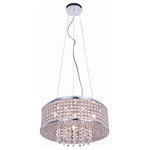Elegant Furniture & Lighting - Amelie 6-Light Chrome Pendant - Like a brilliant shining star, the Amelie collection of hanging fixtures emits dazzling light from a bejeweled circular band, accented with gleaming strands of royal-cut crystals pouring through the open center. This chrome-finished ring surrounds four to 10 lights (not included) that highlight the intricate pattern of miniature circles that embellish the sides and bottom of the frame. In natural light, or with electricity, this sparkling hanging light would become a stunning showpiece for your space.