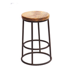 Benzara, Woodland Imprts, The Urban Port - Wooden 24" Circular Counter Height Bar Stool With Metal Base - Bar Stools and Counter Stools