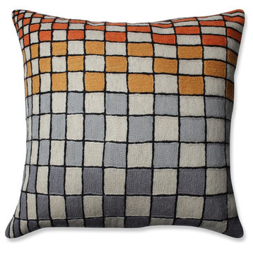 Pillow Perfect Checker Board Throw Pillow, Gray Orange Cream, 16.5"