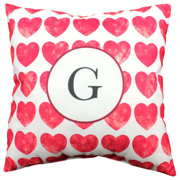 Heart Pattern Monogram Double Sided Pillow, 16"X16", M