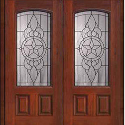 Prehung Front Double Door 80 Fiberglass Brazos 2 Panel Arch Lite - Front Doors