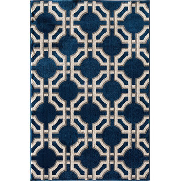 Terrace Tropic Rug, Sapphire and Snow, 5' X 7'3"