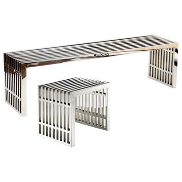 Gridiron Benches Stainless Steel 2-Piece Set, Silver