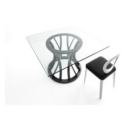 YumanMod - Doylan Square Table, Fixed, Crystal Top, Oakwood Base - Dining Tables