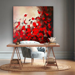 Preethi Arts - 48x48 inches Red Black Brown Beige Large Modern Abstract Painting Wall Art - Paintings