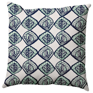 Cowry Check Pillow, Green/Navy, 26"x26"