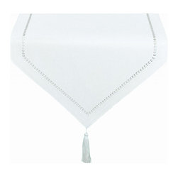 Xia Home Fashions - Melrose Easy Care Cutwork Hemstitch 16"x72" Table Runner, White - Table Runners