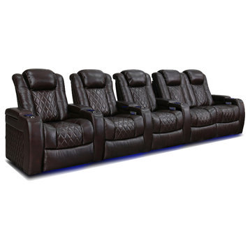 Tuscany Leather Home Theater Seating, Dark Chocolate, Row of 5 Loveseat Right