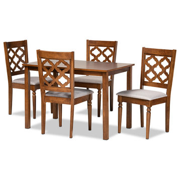 Holmes Modern Contemporary Gray Fabric and Walnut Brown Wood 5-Piece Dining Set