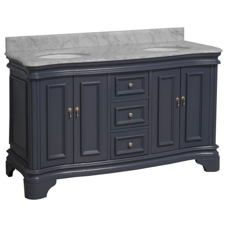 Katherine 60" Bath Vanity, Marine Gray, Carrara Marble, Double Vanity