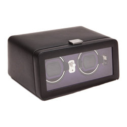 Windsor Double Watch Winder with Cover in Black/Purple - Jewelry Boxes And Organizers