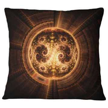Rounded Orange Glowing Fractal Flower Abstract Throw Pillow, 16"x16"