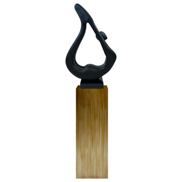 Yoga Resin Handmade Floor Sculpture with MDF Base, Black/Bronze