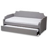 Baxton Studio Grey Upholstered Twin Size Sofa Daybed with Trundle Bed