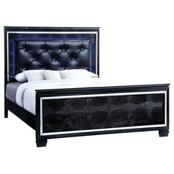 Furniture of America Rachel Faux Leather California King LED Panel Bed in Black