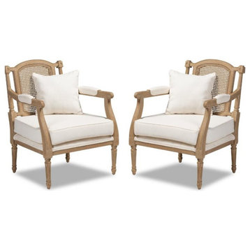 Home Square 2 Piece Upholstered Wood Armchair Set in Whitewashed and Ivory