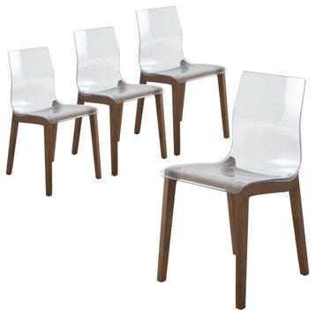 LeisureMod Marsden Modern Dining Chair With Beech Legs Set of 4, Walnut
