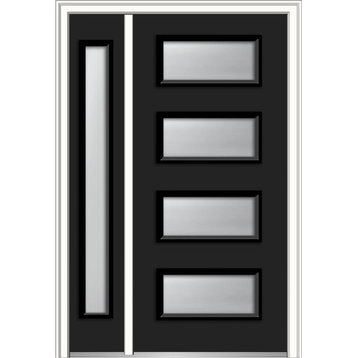 Frosted 4-Lite Fiberglass Smooth Door With Sidelite, 53"x81.75", RH In-Swing