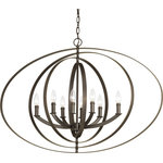 Progress Lighting - Progress Lighting 8-60W Candle Pendant, Antique Bronze - Inspired by ancient astronomy armillary spheres. Oversized oval fixtures are new additions to the stunning Equinox collection. Eight-light candelabra pendant is ideal for linear installations over a farmhouse table, dining room setting or kitchen island. Available in Burnished Silver or Antique Bronze finishes