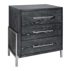 Worlds Away Cohen Black Cerused Drawer Side Table - Dining Tables