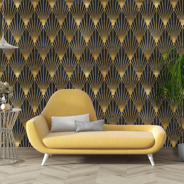 Geometric Art Deco Black Gold Wallpaper