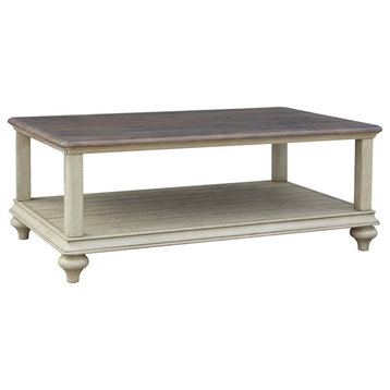Bowery Hill Transitional Wood Cocktail Table in Cream Puff/Walnut Brown/Black