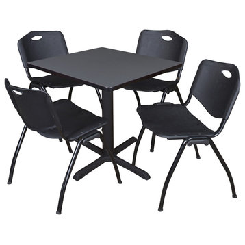 Cain 30" Square Breakroom Table- Grey & 4 'M' Stack Chairs- Black