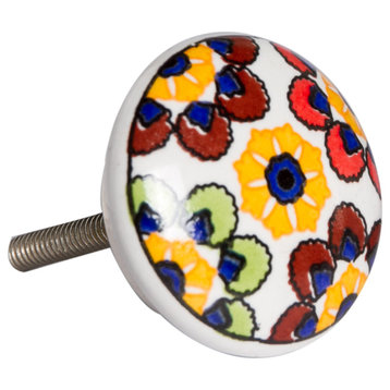 Knob-It Vintage Handpainted Ceramic Knobs, Set of 12, Yellow/Blue/Red