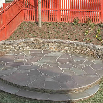 Irregular Flagstone Patio with Retaining Wall