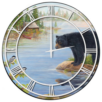 Wall Clock With Full Art, Misty Morning Encounter, White Numbers, 24"x24"