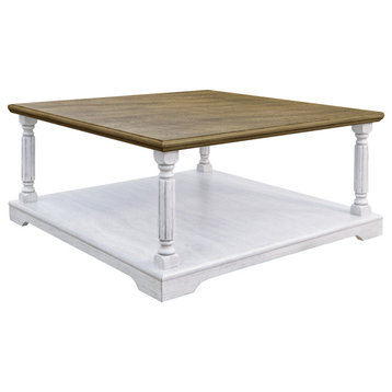 Delroy 34.6 in. Sray Paint Square Solid Wood Top Coffee Table, White and Oak