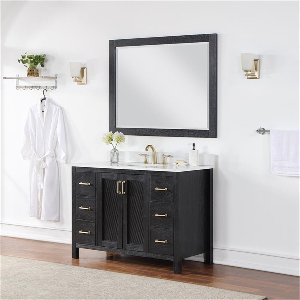 Hadiya 48" Single Bathroom Vanity Set in Black Oak Marble Top with ...