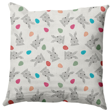 Bunnies and Eggs Easter Indoor/Outdoor Throw Pillow, Whisper White, 20x20"