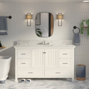 Paige 60" Bathroom Vanity, White, Carrara Marble, Single Sink