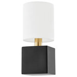 Mitzi - Joey 1 Light Wall Sconce, Black - Transitional and trendy, the Joey Wall Sconce features a ceramic base, satin black or white finish, and a white linen shade. The circular shade plays off the square base, lending a geometric quality to the simplistic form.