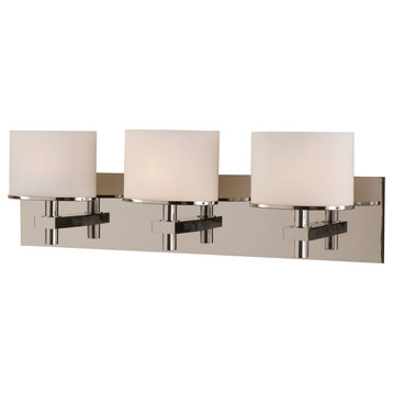 Ombra 3-Light Vanity, Polished Nickel And White Opal Glass
