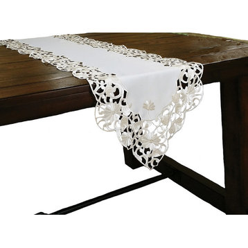 Daisy Lace Embroidered Cutwork Table Runner, 15x54