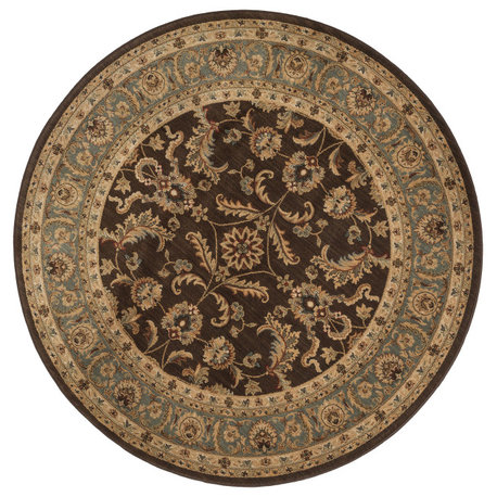 Durable Stanley Area Rug, Brown and Blue, 5'2" Round