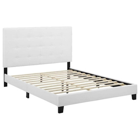 Modway Melanie King Tufted Button Upholstered Velvet Platform Bed in White