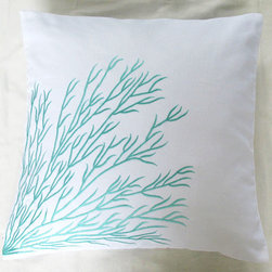 Coral branch aqua blue pillow - Home Decor