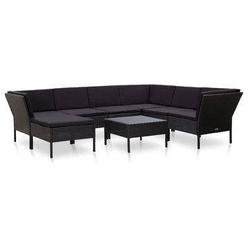 vidaXL Patio Furniture Set 8 Piece Sectional Sofa with Table Rattan Black