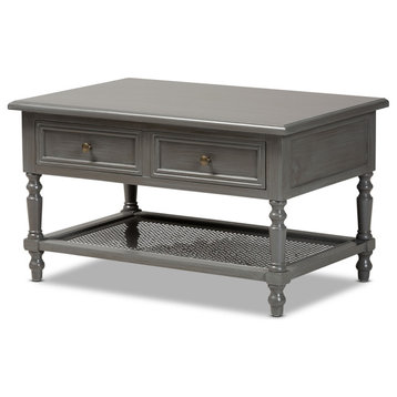 Modern and Contemporary Vintage Grey Finished Wood 2-Drawer Coffee Table