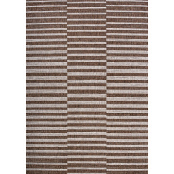 Sukie Modern Offset Stripe Indoor/Outdoor Area Rug, Brown/Beige, 4'x6'