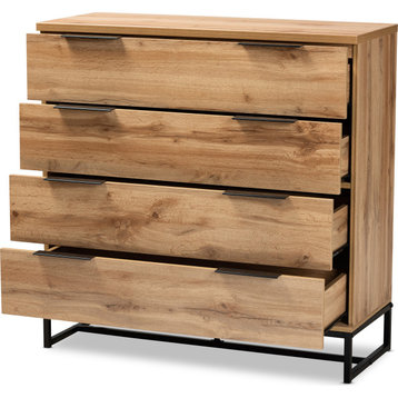 Reid Industrial Dresser - Oak, Black, 4-DRAWER