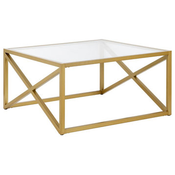 Calix 32'' Wide Square Coffee Table in Brass