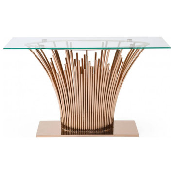 Modrest Paxton Modern Glass + Rosegold Console Table