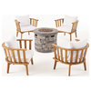 Stephanie Outdoor Acacia Wood 4 Seater Club Chairs and Fire Pit Set