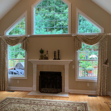 Asymmetrical Open Swags Treatment with full length Cascades for Specialty Window